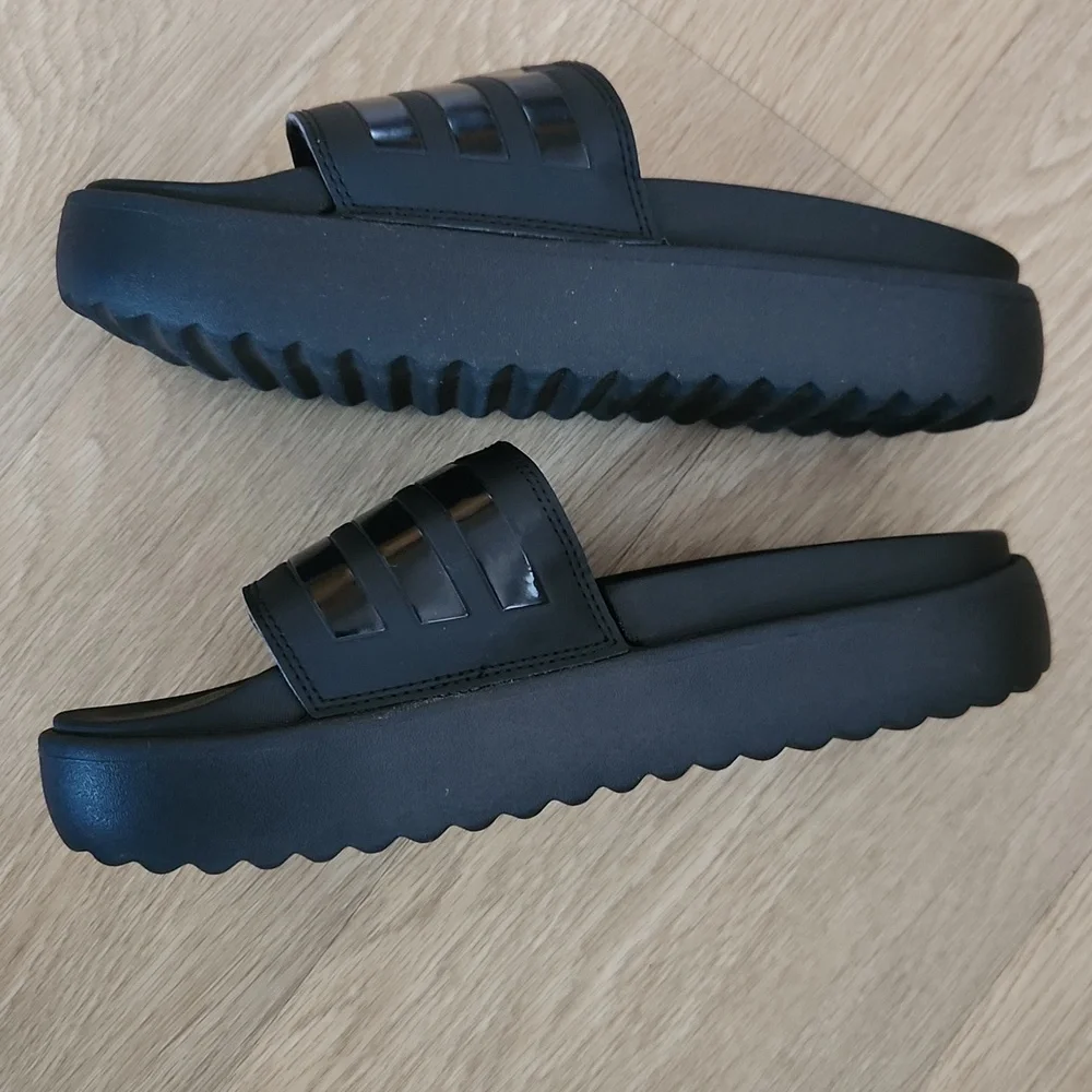 adidas Black Slide Sandals with Three Stripes - Picture 3 of 5